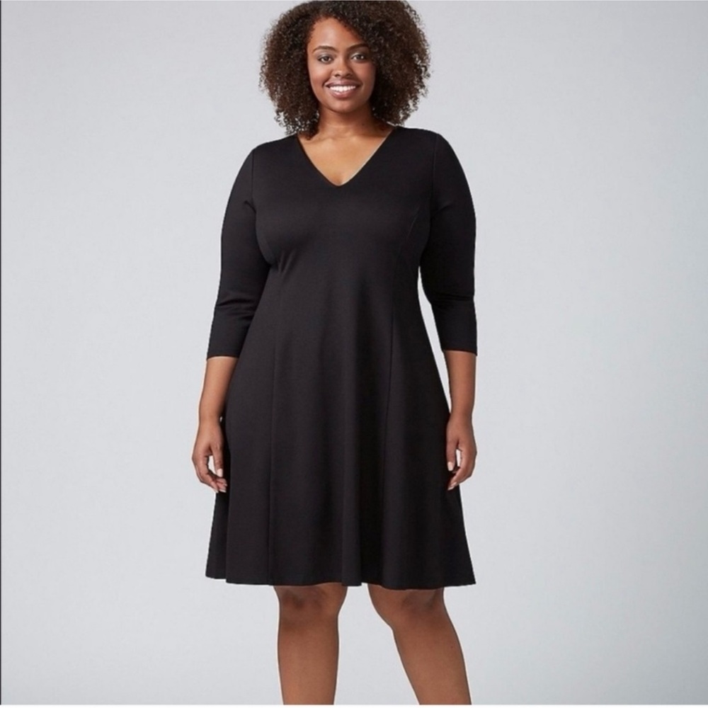 ☀️ LANE BRYANT Fit & Flare Black Ponte Knit Dress size 18/20